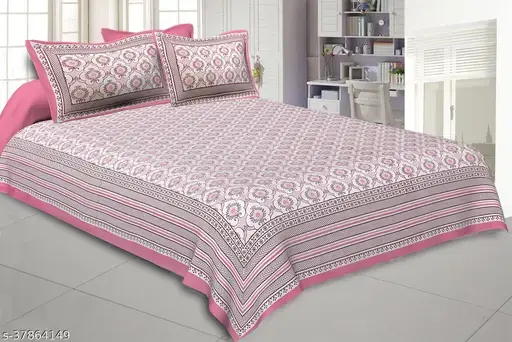  Pure Cotton Printed Double Bed blue bedsheet with 2 pillow covers ( 90x108 inches)