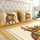 Cotton Double Bedsheets Rajasthani Queen Size Double bedsheet With Pack Of Combo 1 Bedsheet With 2 Pillow Cover -D-EXL-346-YELO