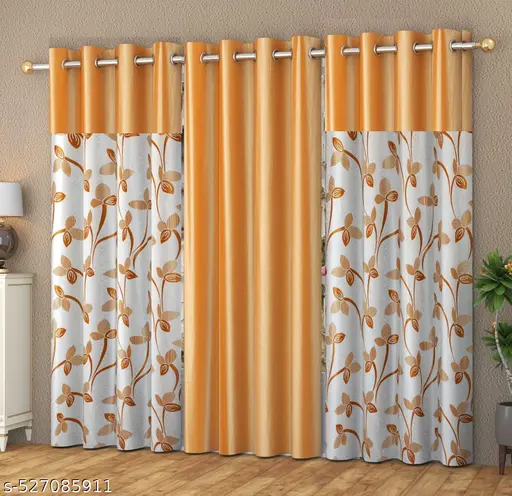 Premium 3 Piece Combination Pearl Patch and Solid Curtains