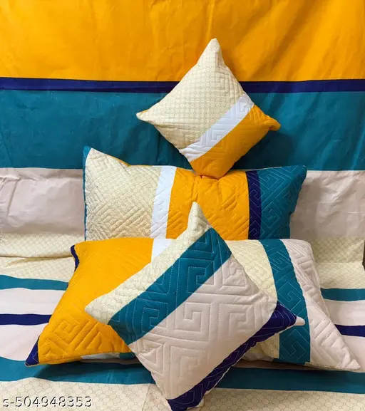 5 piece bedsheets set with 2 quilted pillow covers and 2 quilted cushion