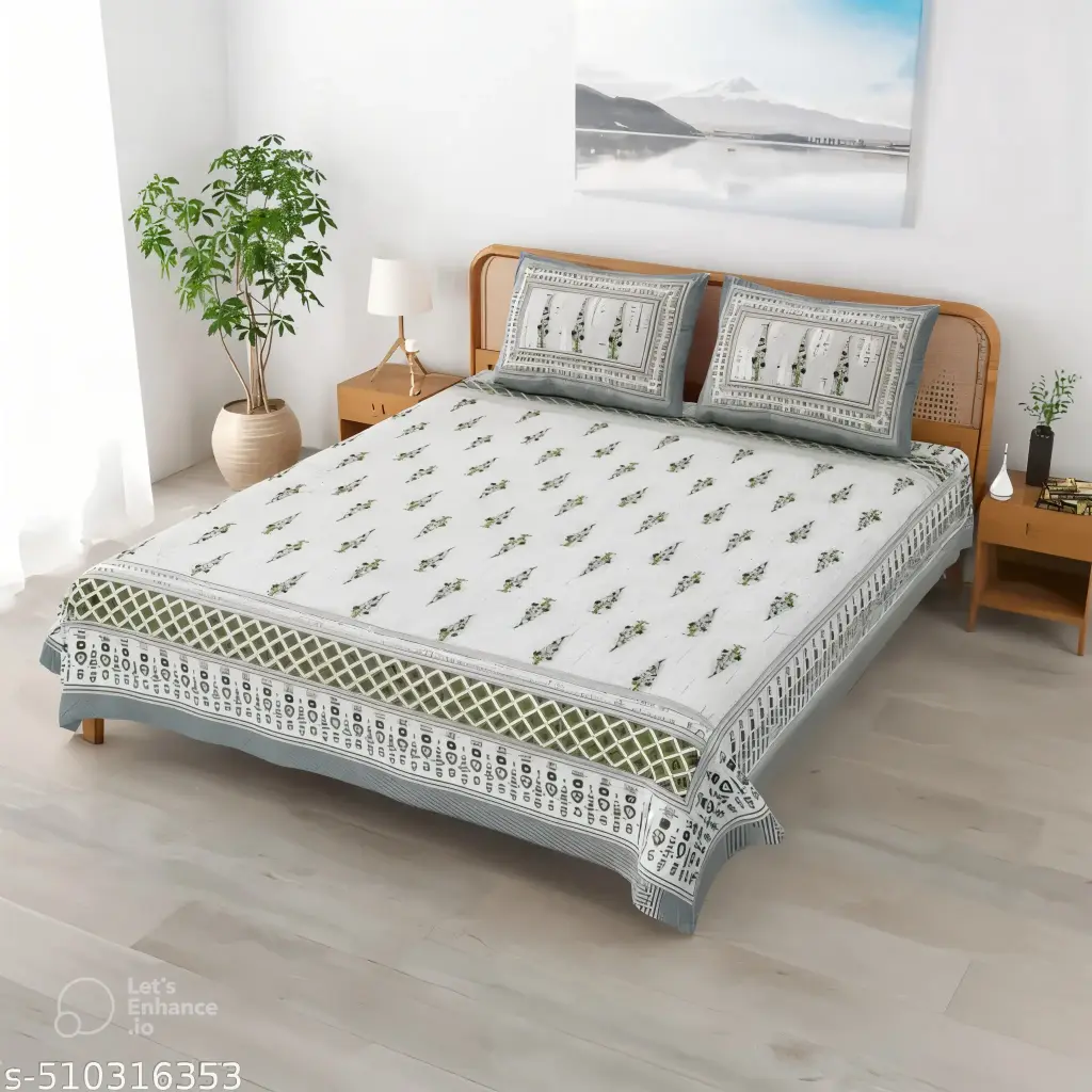 Premium Cotton Bedsheet (Jaipuri Prints) Handcrafted Elegance | Soft, Breathable, All-Season Bedsheet with 2 Pillow Covers