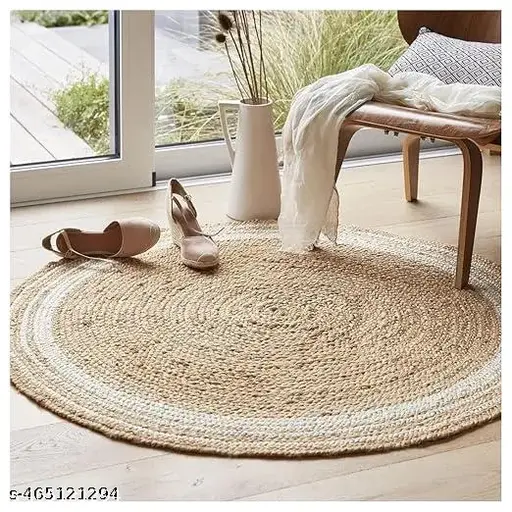 JUTE ROUND RUG NATURAL WHITE STRIPED 60 CM