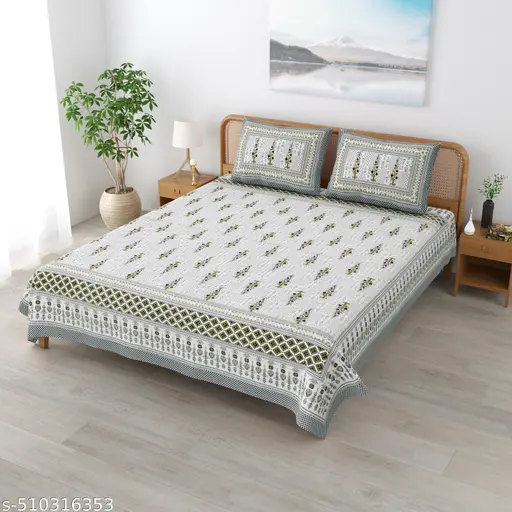 Premium 100% Cotton King Size Bedsheet (Jaipuri Prints) Handcrafted Elegance | Soft, Breathable, All-Season Bedsheet with 2 Pillow Covers