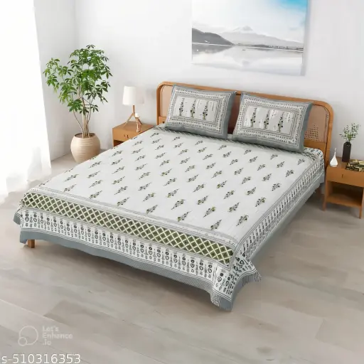 Premium Cotton Bedsheet (Jaipuri Prints) Handcrafted Elegance | Soft, Breathable, All-Season Bedsheet with 2 Pillow Covers