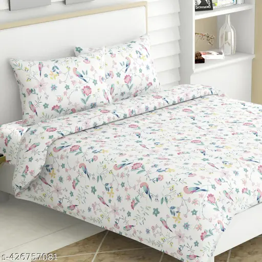 Luxury 100% Cotton 186 TC King Floral Bedsheet ( Exotic Wings) – With Complimentary 2 Pillow Covers